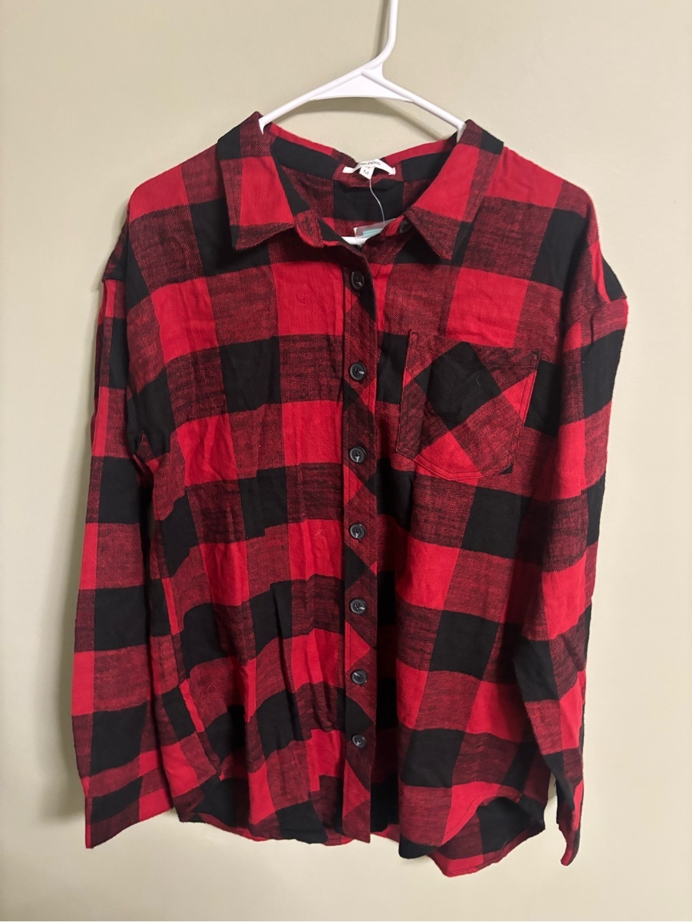Maurices Size Medium Buffalo Plaid Flannel Shirt Red New 100% Cotton Cabin